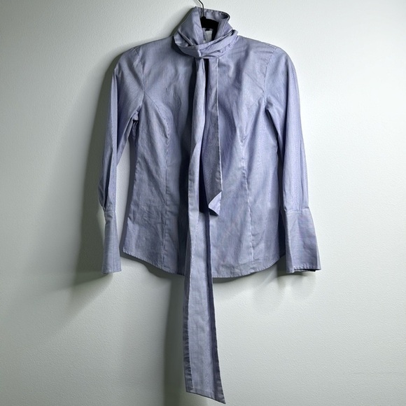 Banana Republic Bow Tie Shirt Blue and White Size 0P - Picture 4 of 7